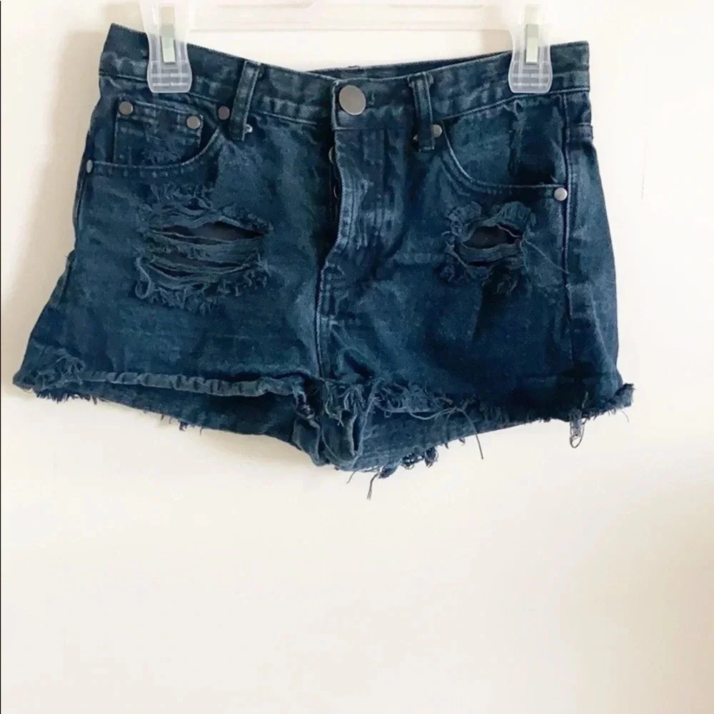 Tobi Distressed Button Fly Denim Shorts